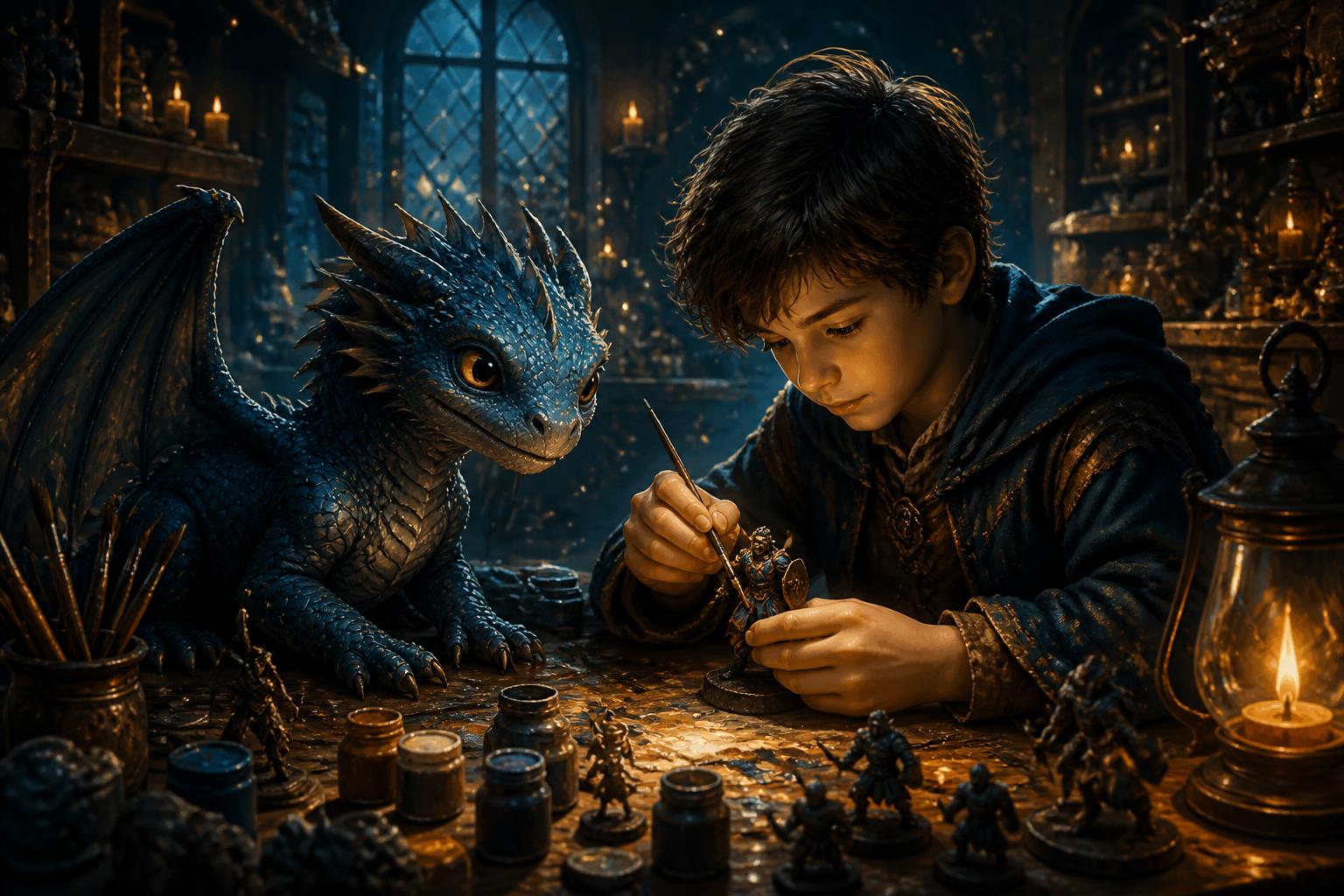Dítě malující fantasy figurku
